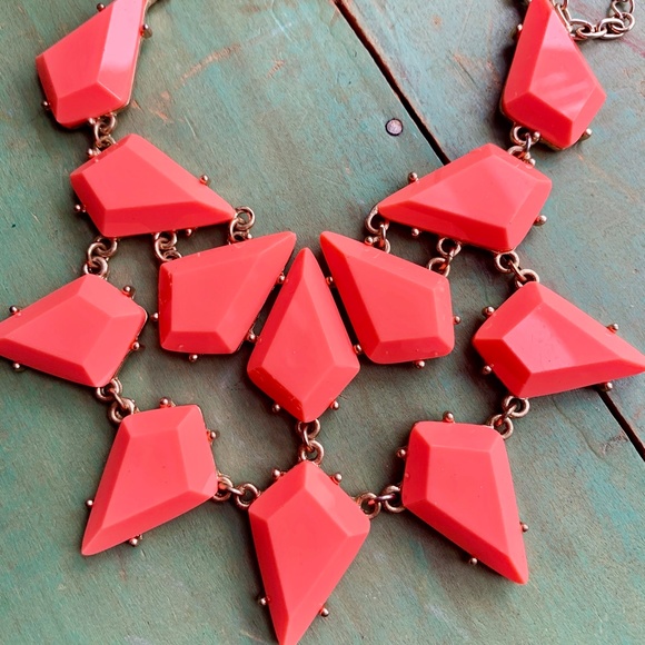 Neon Orange Acrylic Points Statement Necklace - Bright Orange Bib Necklace NWOT - Picture 3 of 5